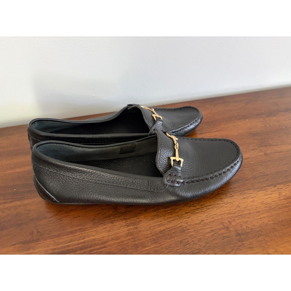 Saks Fifth Avenue Black Leather Driving‎ Loafers Flats Shoes w/Chain Size 8.5B